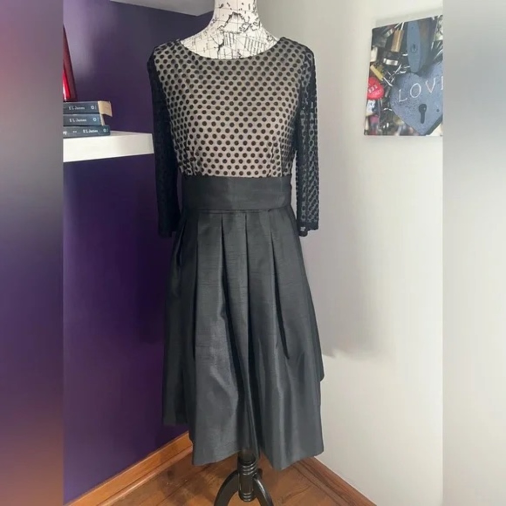 Jessica Howard Black Polka Dot Long Sleeve Dress